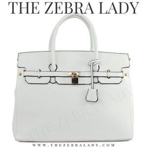 White Fashion Inspired Tote Bag Faux Leather
